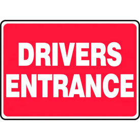 Drivers Entrance Delivery Location Sign, Adhesive Vinyl, 10" x 14", White/Red