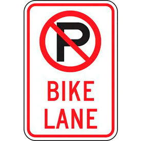Bike Lane w/ No Parking Safety Sign, EGP Aluminum, 18" x 12", Black/Red/White