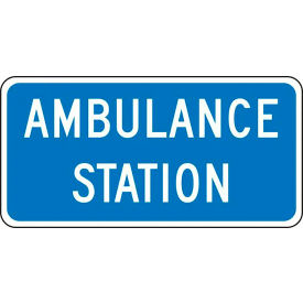 Ambulance Station Traffic Safety Sign, HIP Aluminum, 12" x 24", White/Blue