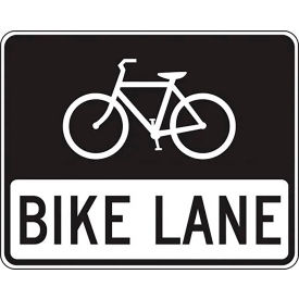 Bike Lane Traffic Safety Sign, HIP Aluminum, 24" x 30", Black/White