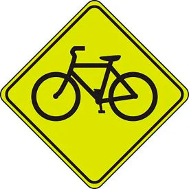 Bicycle Crossing Graphic Sign, Aluminum, 30" x 30", Black/Fluorescent Yellow/Green