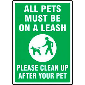 All Pets Must Be On A Leash Please Clean Up After Your Sign, Vinyl, 18" x 12", Green