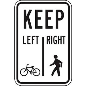 Keep Bicycles Left/Pedestrians Right Sign, EGP Aluminum, 18" x 12", Black/White