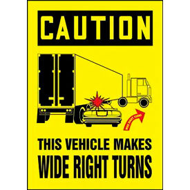 Caution This Vehicle Makes Wide Right Turns Sign, Reflective Sheet, 14" x 10"