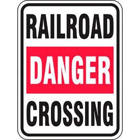 Danger Railroad Crossing Traffic Sign, Reflective Aluminum, 24" x 18", Black/Red/White