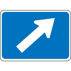 Diagonal Right Arrow Traffic Safety Sign, HIP Aluminum, 15" x 21", White/Blue