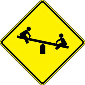 Playground Graphic Traffic Sign, Aluminum, 30" x 30", Black/Fluorescent Yellow/Green