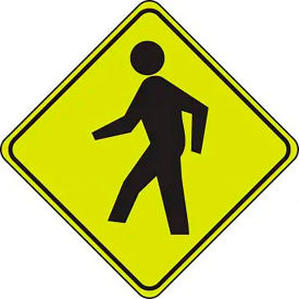 Pedestrian Crossing Graphic Sign, Aluminum, 30" x 30", Black/Fluorescent Yellow/Green