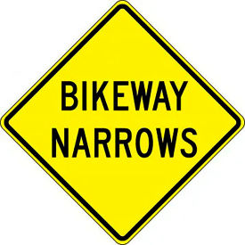 Bikeway Narrows Traffic Safety Sign, EGP Aluminum, 30" x 30", Black/Yellow