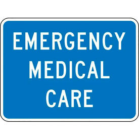 Emergency Medical Care Traffic Safety Sign, HIP Aluminum, 18" x 24", White/Blue
