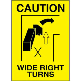 Caution Wide Right Turns Sign, Reflective Sheet, 14" x 10", Yellow