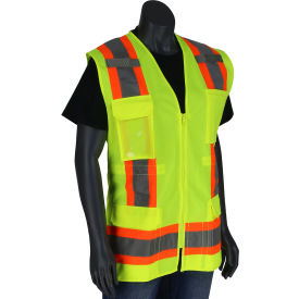 Contoured Surveyors Vest w/ Solid Front & Mesh Back, Class 2, Size M, Color Hi-Vis Yellow
