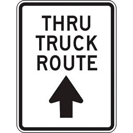 Thru Truck Route w/ Up Arrow Traffic Sign, Refl. Aluminum, 24" x 18", Black/White