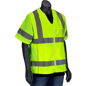 Contoured Vest w/ Adj. Waist, Solid Front & Mesh Back, Class 3, L, Hi-Vis Yellow