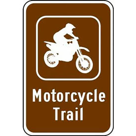 Motorcycle Trail Traffic Safety Sign, HIP Aluminum, 18" x 12", White/Brown