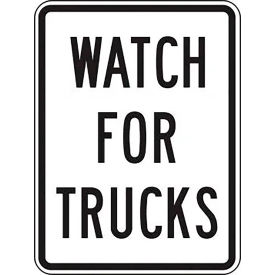 Watch For Trucks Traffic Sign, EGP Reflective Aluminum, 24" x 18", Black/White