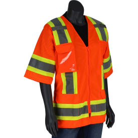 Contoured Surveyors Vest w/ Solid Front & Mesh Back, Class 3, S, Hi-Vis Orange