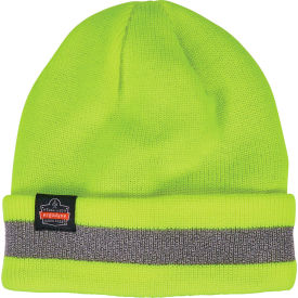 Rib Knit Reflective Winter Hat, Cuffed, One Size, Lime
