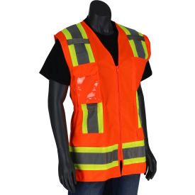 Contoured Surveyors Vest w/ Solid Front & Mesh Back, Class 2, M, Hi-Vis Orange