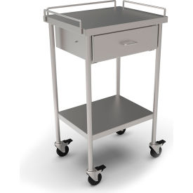 Stainless Steel Mobile Utility Table, 20 x 16", Undershelf, Guardrail & 1 Drawer