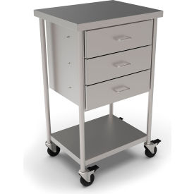 Stainless Steel Mobile Utility Table, 20 x 16", Undershelf & 3 Drawers, 304 Grade