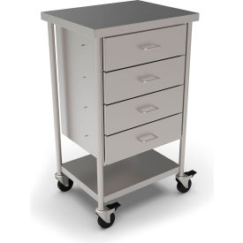 Stainless Steel Mobile Utility Table, 20 x 16", Undershelf & 4 Drawers, 304 Grade