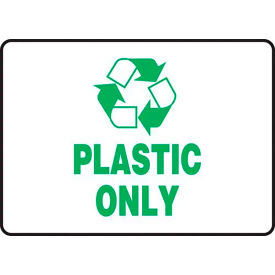 Plastic Only Label w/ Recycle Sign, Adhesive Vinyl, 5" x 7"