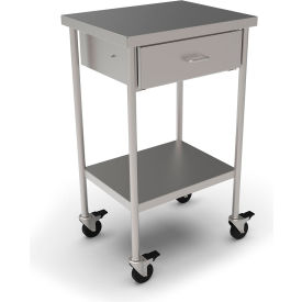 Stainless Steel Mobile Utility Table, 20 x 16", Undershelf & 1 Drawer, 304 Grade
