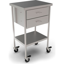 Stainless Steel Mobile Utility Table, 20 x 16", Undershelf & 2 Drawers, 304 Grade