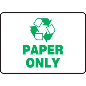 Paper Only Label w/ Recycle Sign, Aluminum, 7" x 10"