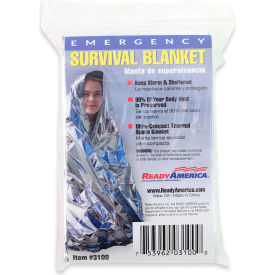 Emergency Survival Blanket, 4-1/2"L x 9"W, Silver, Pack of 25