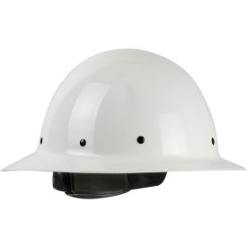 Full Brim Smooth Dome Hard Hat, Non-Vented, Textile Suspension, White
