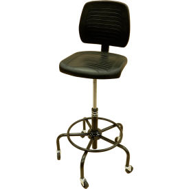 Workbench Chair with Reverse Braking Casters, Polyurethane, Black
