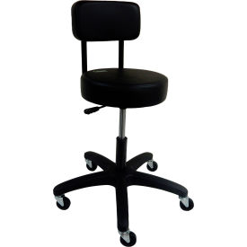 Desk Stool with Backrest & Hard Floor Casters, Vinyl, Black
