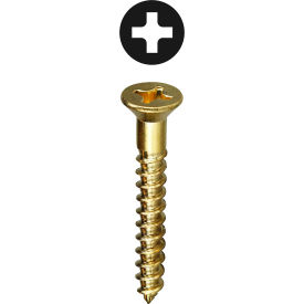 Flat Head Wood Screw, Phillips, Brass, #12 x 3", 100 Pack.