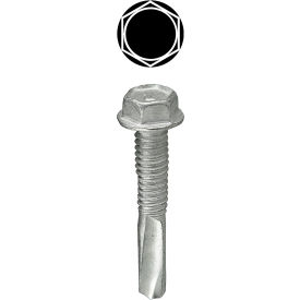 Self Drilling Screw, Weather Resistant Coated Tek 5 Hex Washer Head, #12 x 1-1-4"L