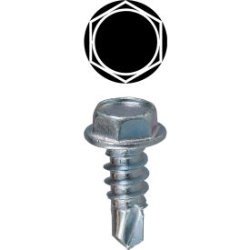 Self Drilling Screw, Hex Washer Head, #8 x 3/4"L, 100 Pack