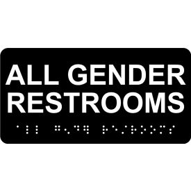 AccuformNMC™ ADA Braille Sign, All Gender Restrooms, 6"W x 3"H, Black