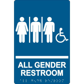 All Gender Restroom Sign with Braille, 6"W x 9"H, Blue