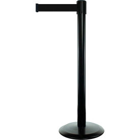 High Quality Retractable Belt Barrier, 7-1/2' Black Belt, 38'' Black Metal Post