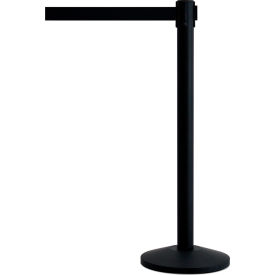 Economy Retractable Belt Barrier, 7-1/2' Black Belt, 40" Black Steel Post