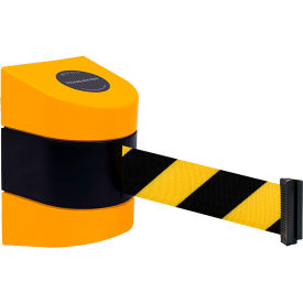 Wall Mount Retractable Belt Barrier, 30' Belt, Yellow Case
