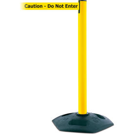 Heavy Duty Retractable Belt Barrier, 13' Yellow "Caution" Belt, 38" Yellow Post