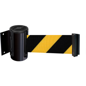 Wall Mount Retractable Belt Barrier, 13' Black/Yellow Belt, Black Case