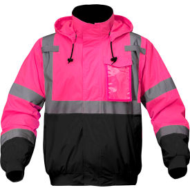 High Visibility Waterproof Bomber Jacket, NON-ANSI, Size XXS/XS, Pink/Black