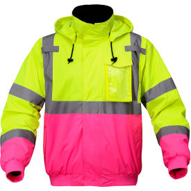 High Visibility Waterproof Bomber Jacket, Type R, ANSI Class 3, 4XL/5XL, Lime/Pink