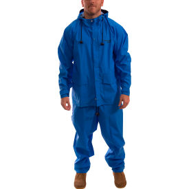 2 Piece Suit, Attached Hood, PVC on Nylon, 2XL, Royal Blue