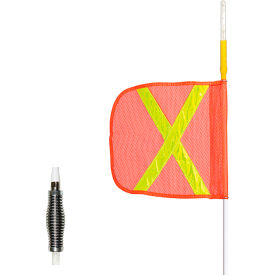 8' Heavy Duty Warning Whip w/ LED Light, 12" x 12", Orange w/ Yellow X Square Flag