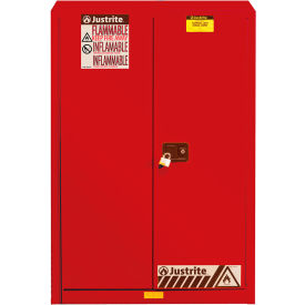 Flammable Cabinet, Self Close Double Door, 45 Gallon Capacity, 43" Width x 18" Depth x 65" Height, Color Red