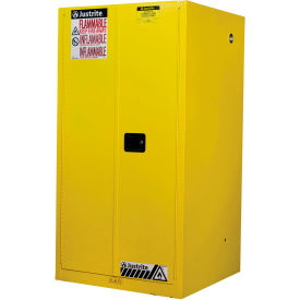 Flammable Cabinet, Manual Close Double Door, 60 Gal. Capacity, 34"W x 34"D x 65"H, Yellow